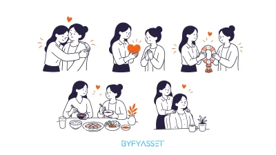 ชุดภาพลายเส้นมินิมอลความรักระหว่างแม่และลูกสาว - 1